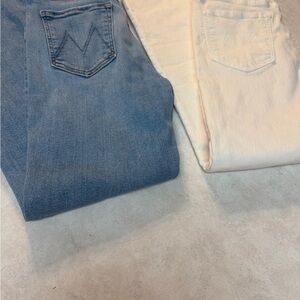 MOTHER Women's Jeans in Denim Blue and Soft Cream